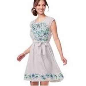 Lauren Conrad Gingham & Floral Short Sleeve Dress with Waist Tie M